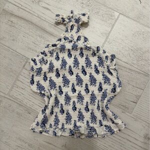 Blue and White Patterned halter top with buttons